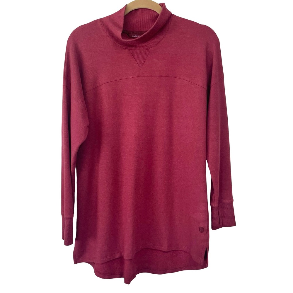 L.L. Bean Burgundy SoftFlex Mockneck Tunic Sweatshirt XL Athleisure Activewear